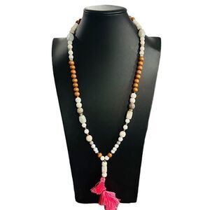 JADEITE Jade Quartz and Nephrite Jade Gemstone Beaded Long Tassel Necklace